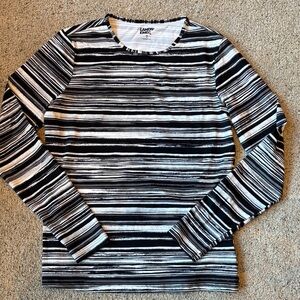 Lands' End Women’s Black and White Striped Crewneck Top